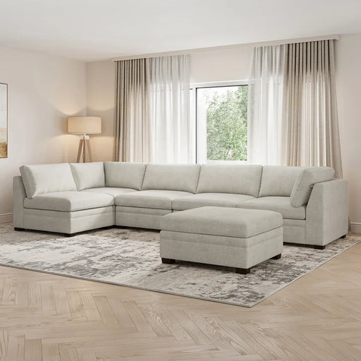 Thomasville Tisdale Modular Sectional 6-piece Taupe with Storage Ottoman - One & Only Furniture