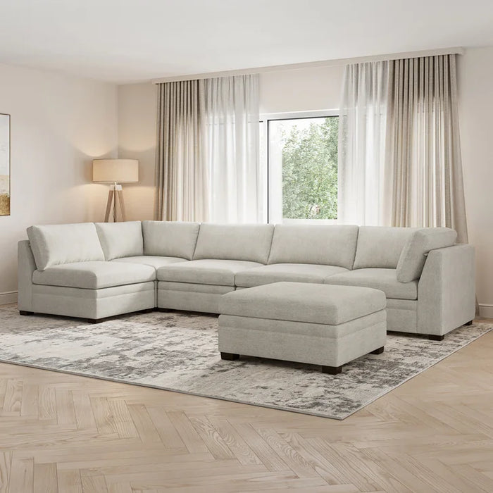 Thomasville Tisdale Modular Sectional 6-piece Taupe with Storage Ottoman - One & Only Furniture