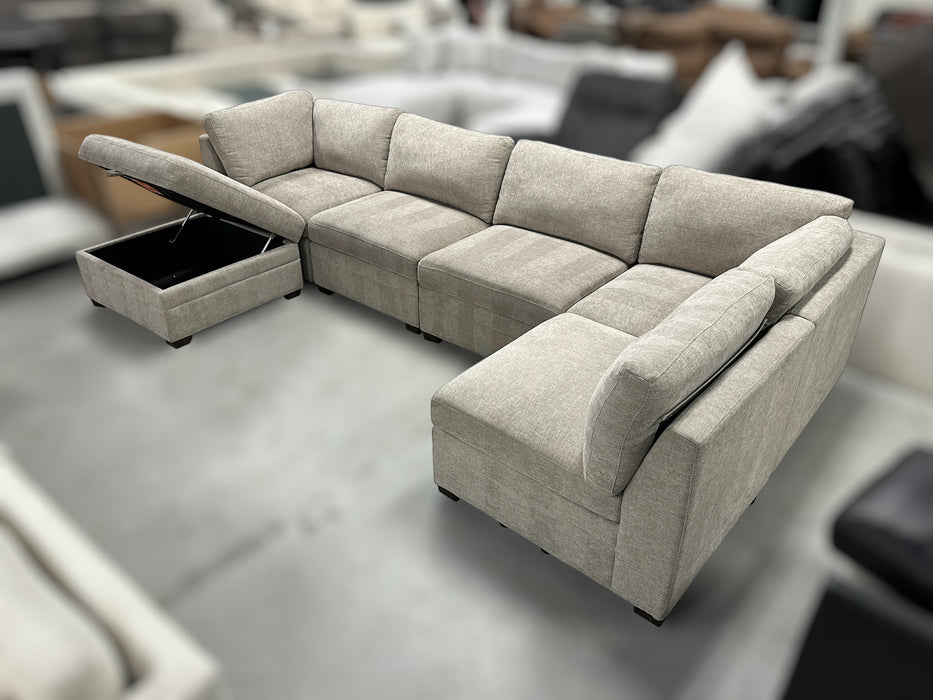 Thomasville Tisdale Modular Sectional 6-piece Taupe with Storage Ottoman - One & Only Furniture