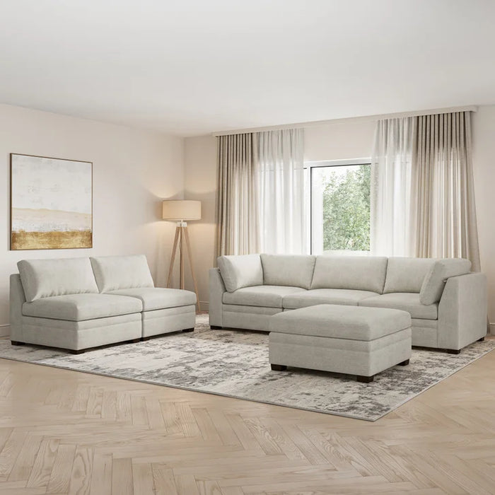 Thomasville Tisdale Modular Sectional 6-piece Taupe with Storage Ottoman - One & Only Furniture