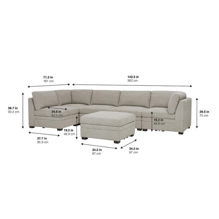 Thomasville Tisdale Modular Sectional 6-piece Taupe with Storage Ottoman - One & Only Furniture
