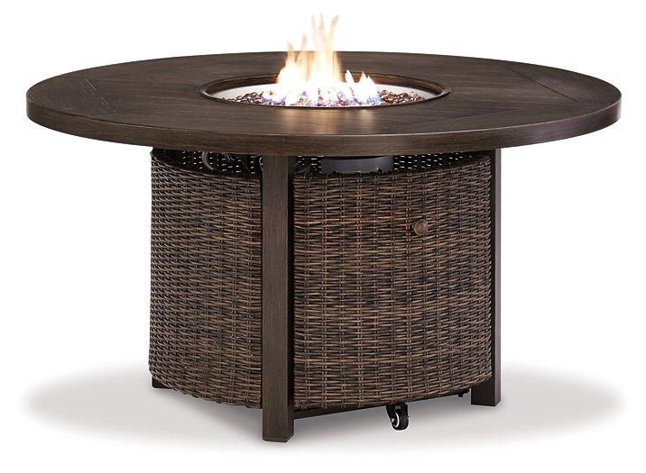 Paradise Trail Paradise Trail Fire Pit Table with 4 Nuvella Swivel Lounge Chairs - One & Only Furniture