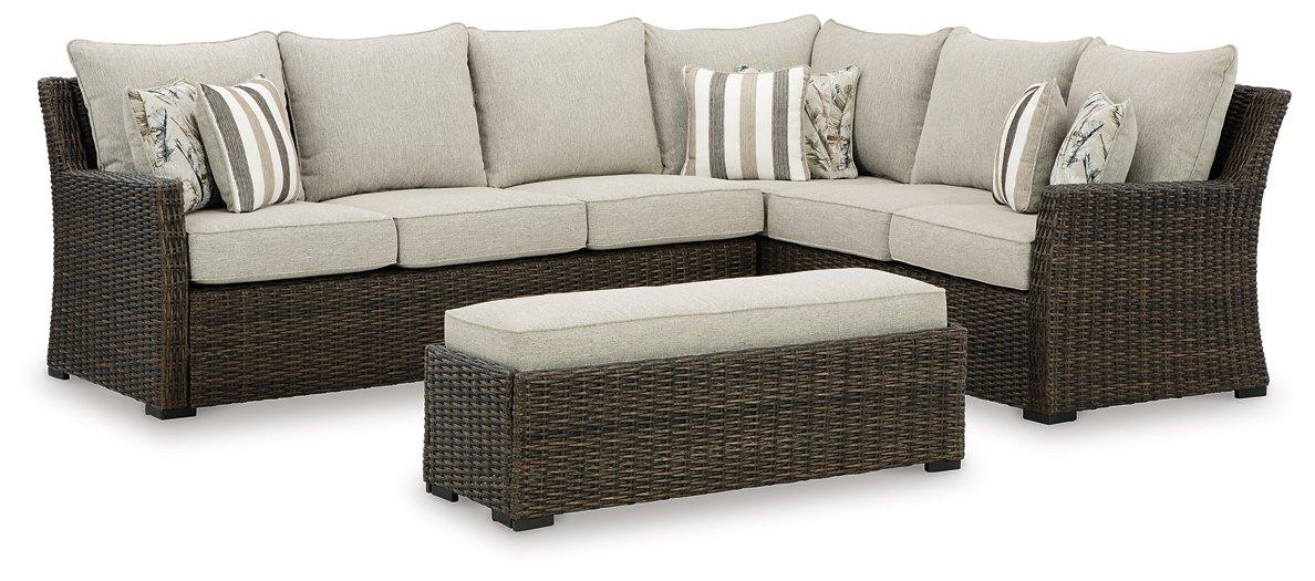 Brook Ranch Outdoor Sofa Sectional/Bench with Cushion (Set of 3) - One & Only Furniture