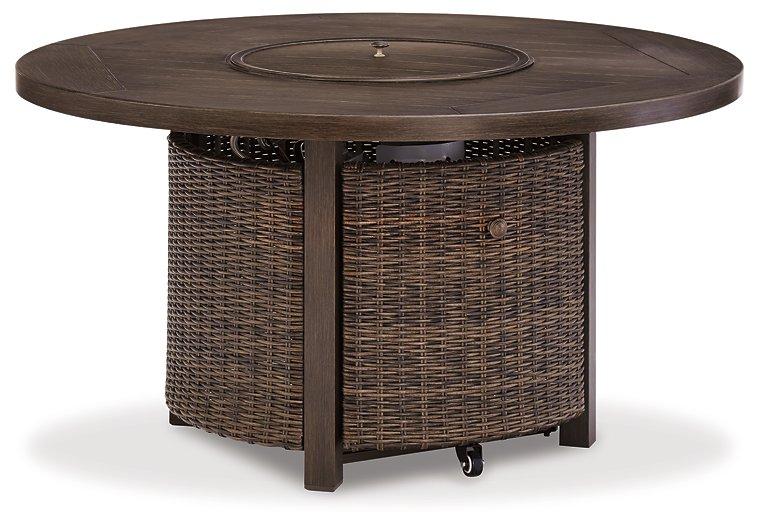 Paradise Trail Paradise Trail Fire Pit Table with 4 Nuvella Swivel Lounge Chairs - One & Only Furniture