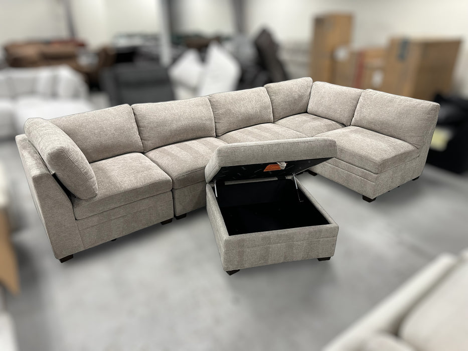 Thomasville Tisdale Modular Sectional 6-piece Taupe with Storage Ottoman - One & Only Furniture