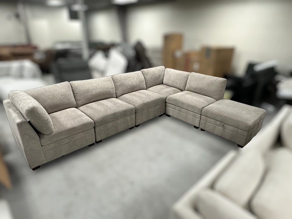 Thomasville Tisdale Modular Sectional 6-piece Taupe with Storage Ottoman - One & Only Furniture